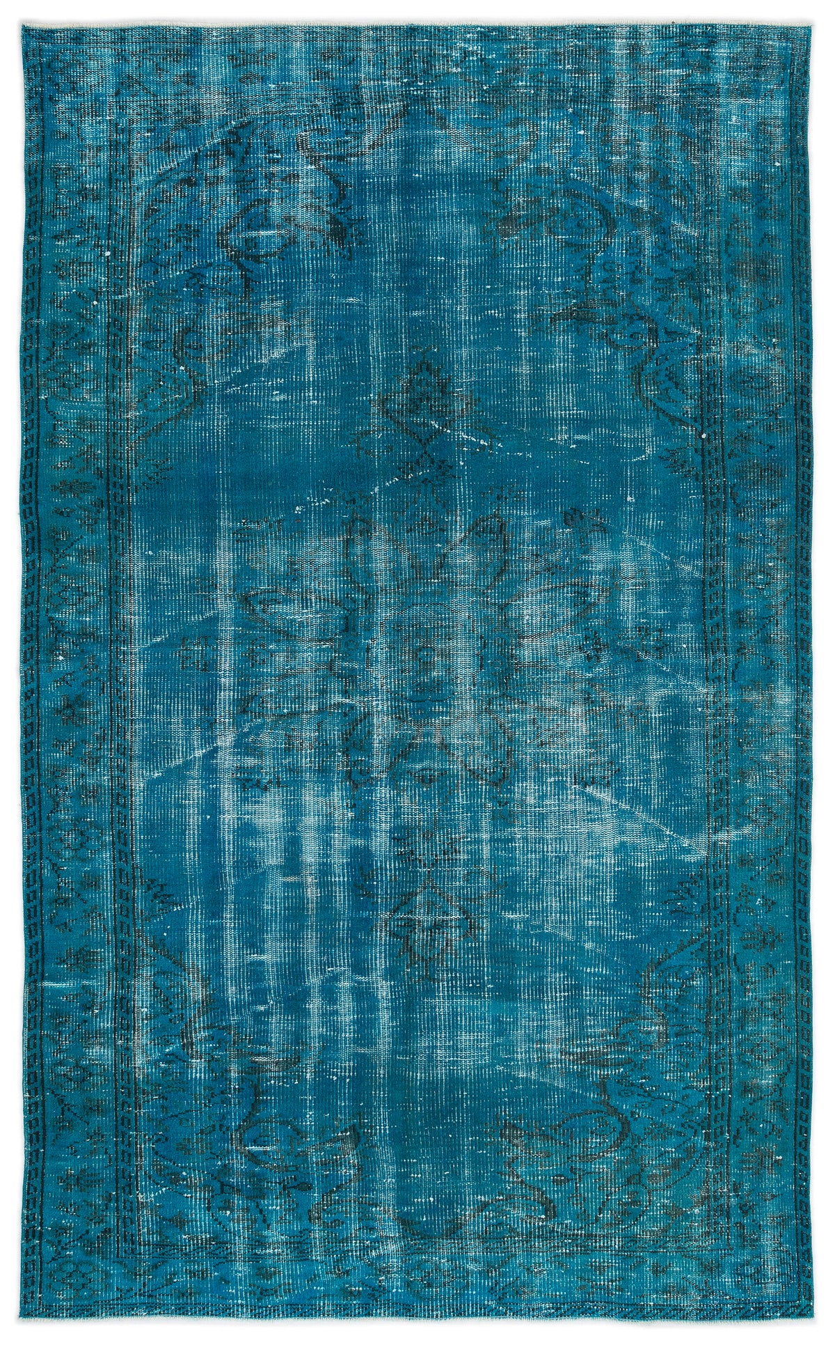 Turquoise  Over Dyed Vintage Rug 5&#39;4&#39;&#39; x 8&#39;10&#39;&#39; ft 163 x 269 cm