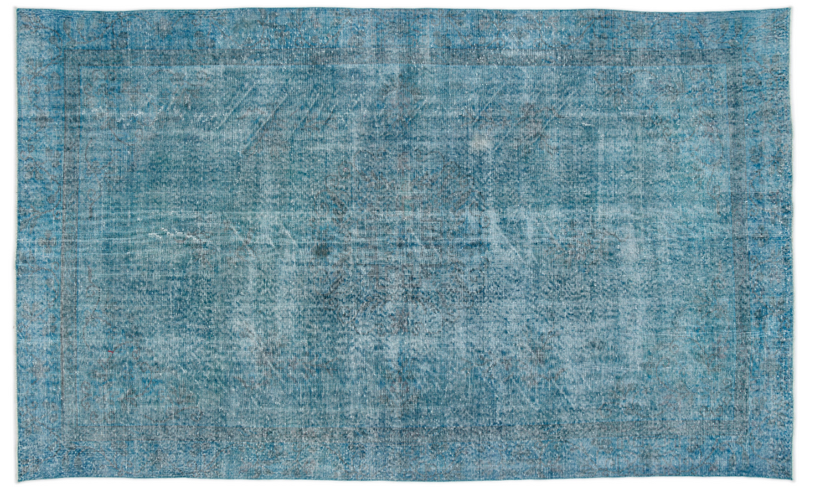 Retro Design Turquoise Over Dyed Vintage Rug 5&#39;11&#39;&#39; x 9&#39;9&#39;&#39; ft 180 x 296 cm