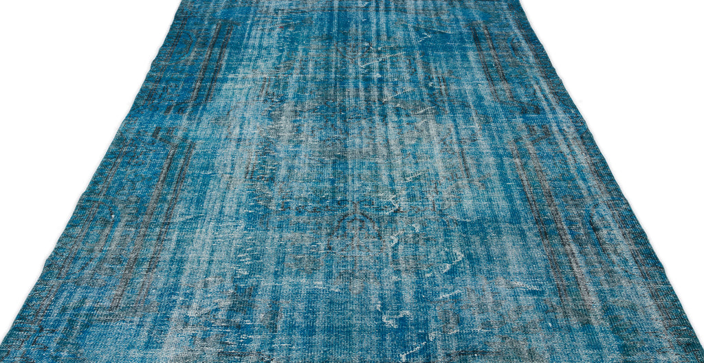 Turquoise  Over Dyed Vintage Rug 5'7'' x 9'4'' ft 170 x 285 cm