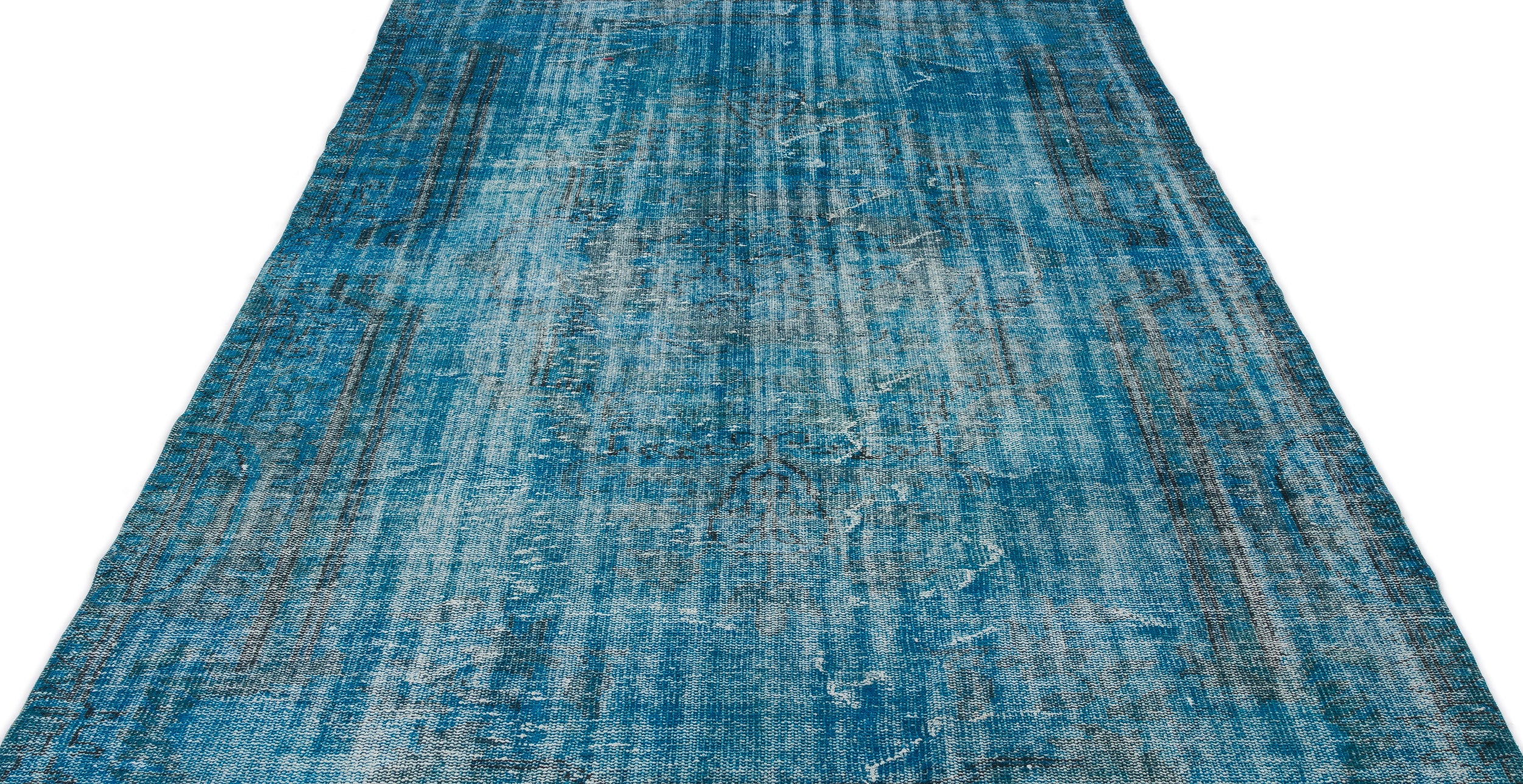 Turquoise  Over Dyed Vintage Rug 5'7'' x 9'4'' ft 170 x 285 cm