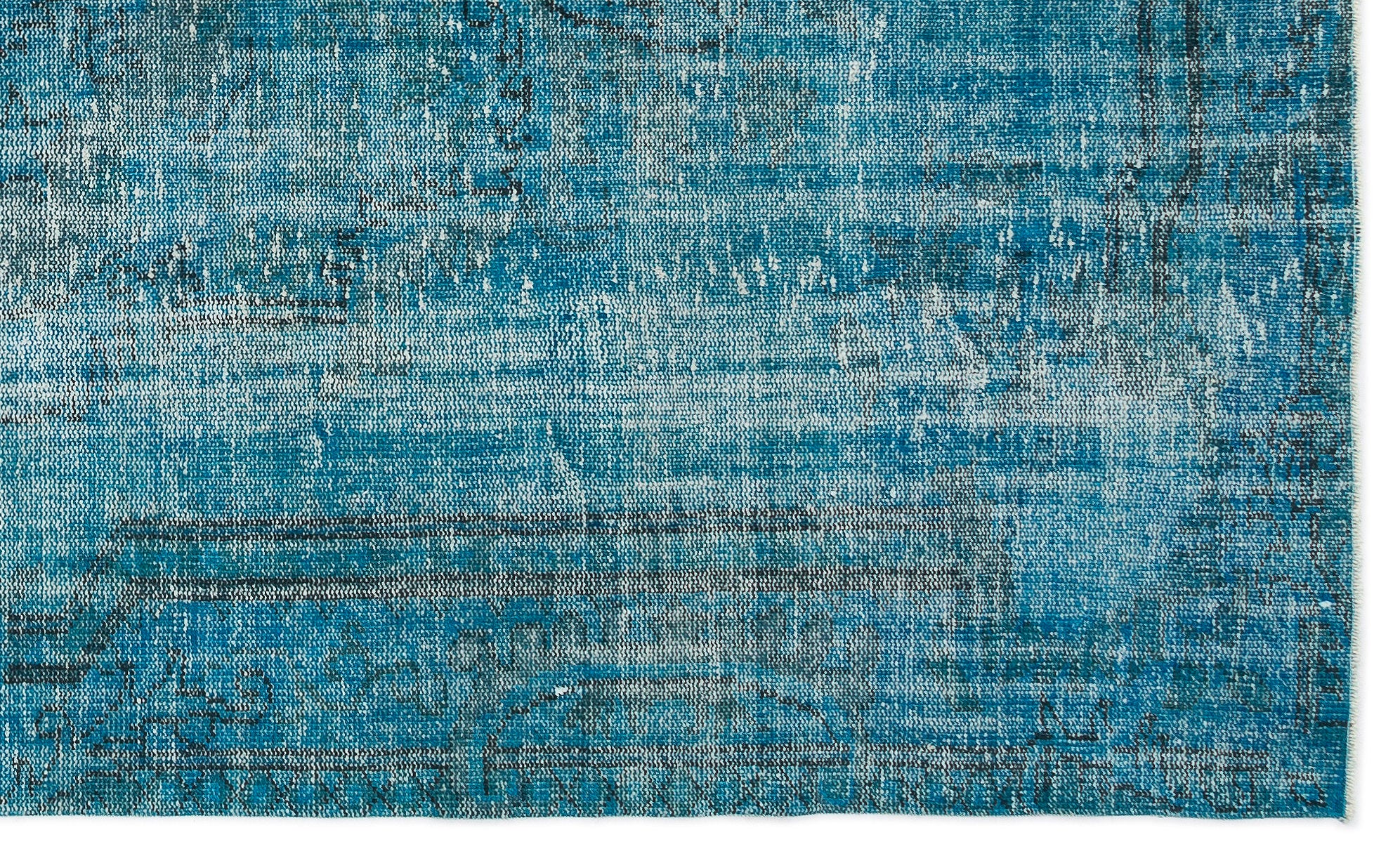 Turquoise  Over Dyed Vintage Rug 5'7'' x 9'4'' ft 170 x 285 cm