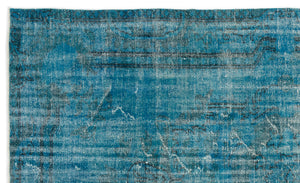 Turquoise  Over Dyed Vintage Rug 5'7'' x 9'4'' ft 170 x 285 cm