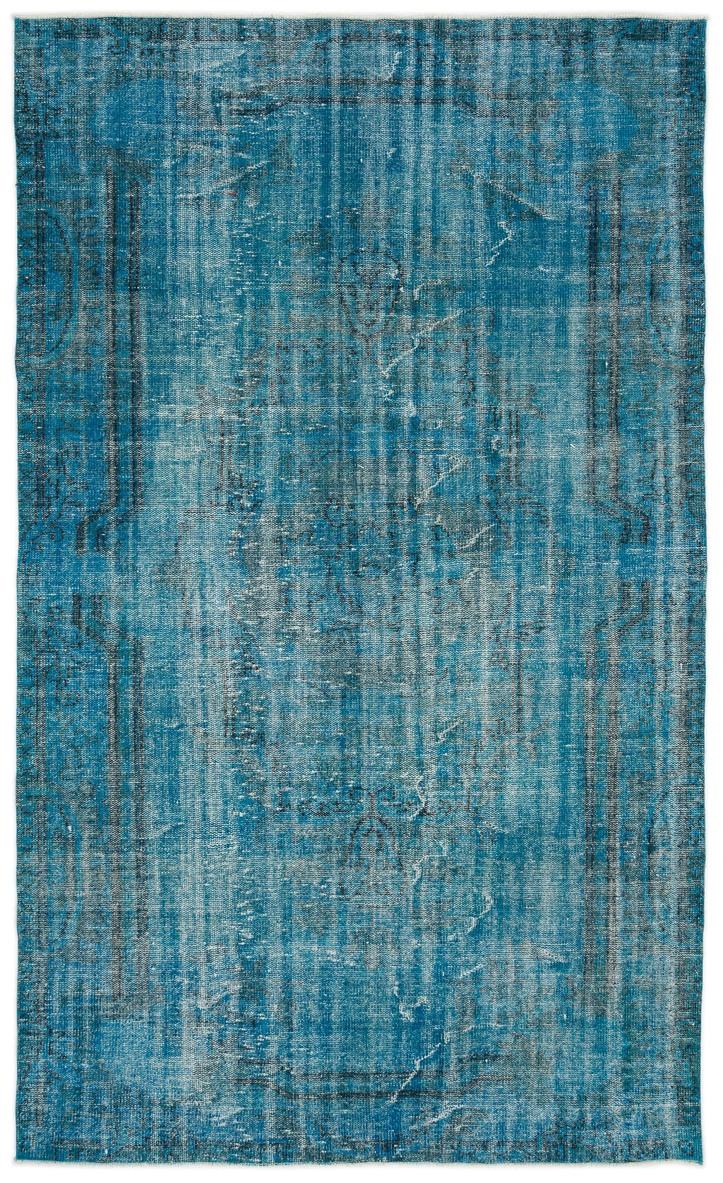 Turquoise  Over Dyed Vintage Rug 5'7'' x 9'4'' ft 170 x 285 cm