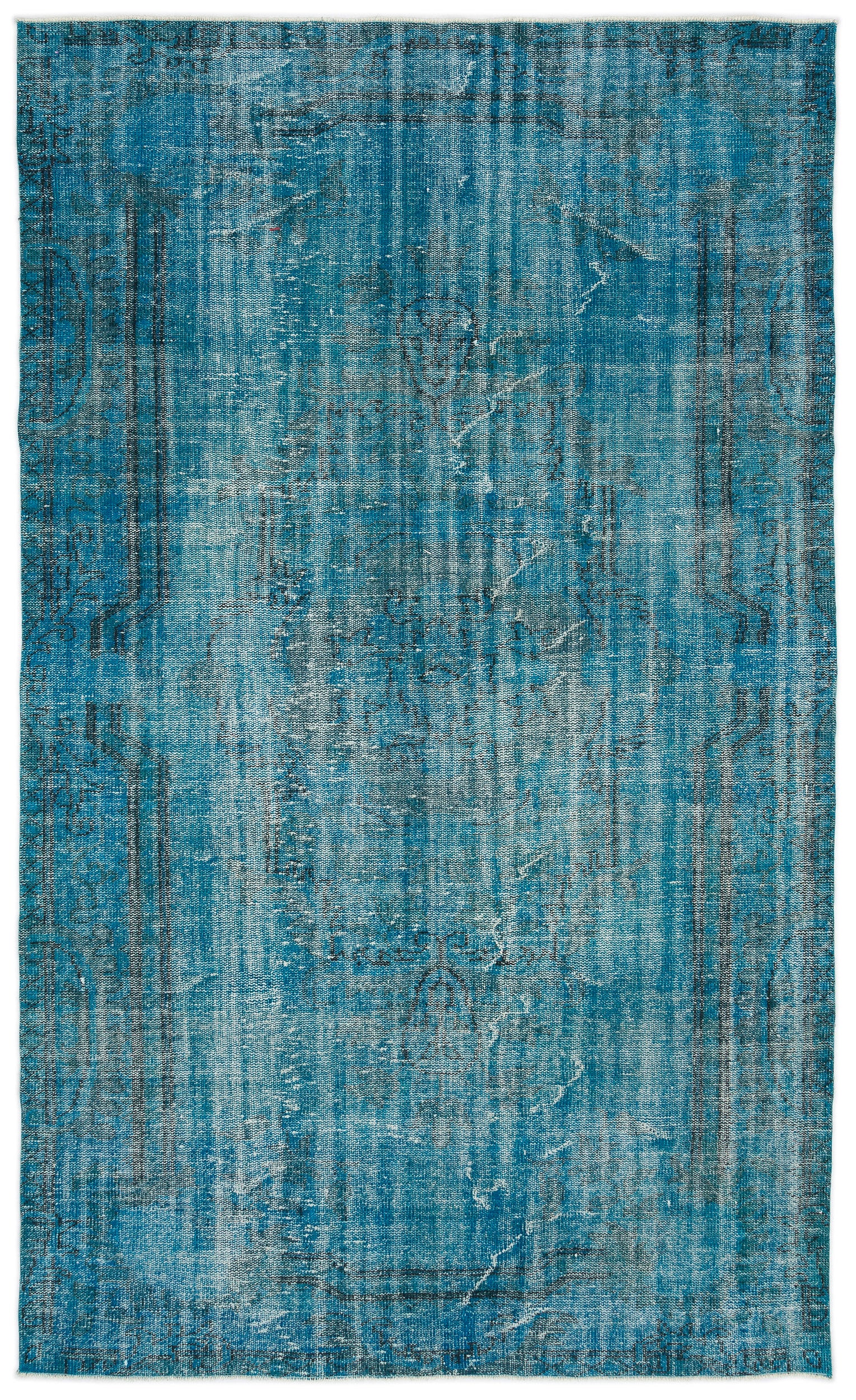 Turquoise  Over Dyed Vintage Rug 5'7'' x 9'4'' ft 170 x 285 cm