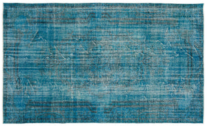Turquoise  Over Dyed Vintage Rug 5'7'' x 9'4'' ft 170 x 285 cm