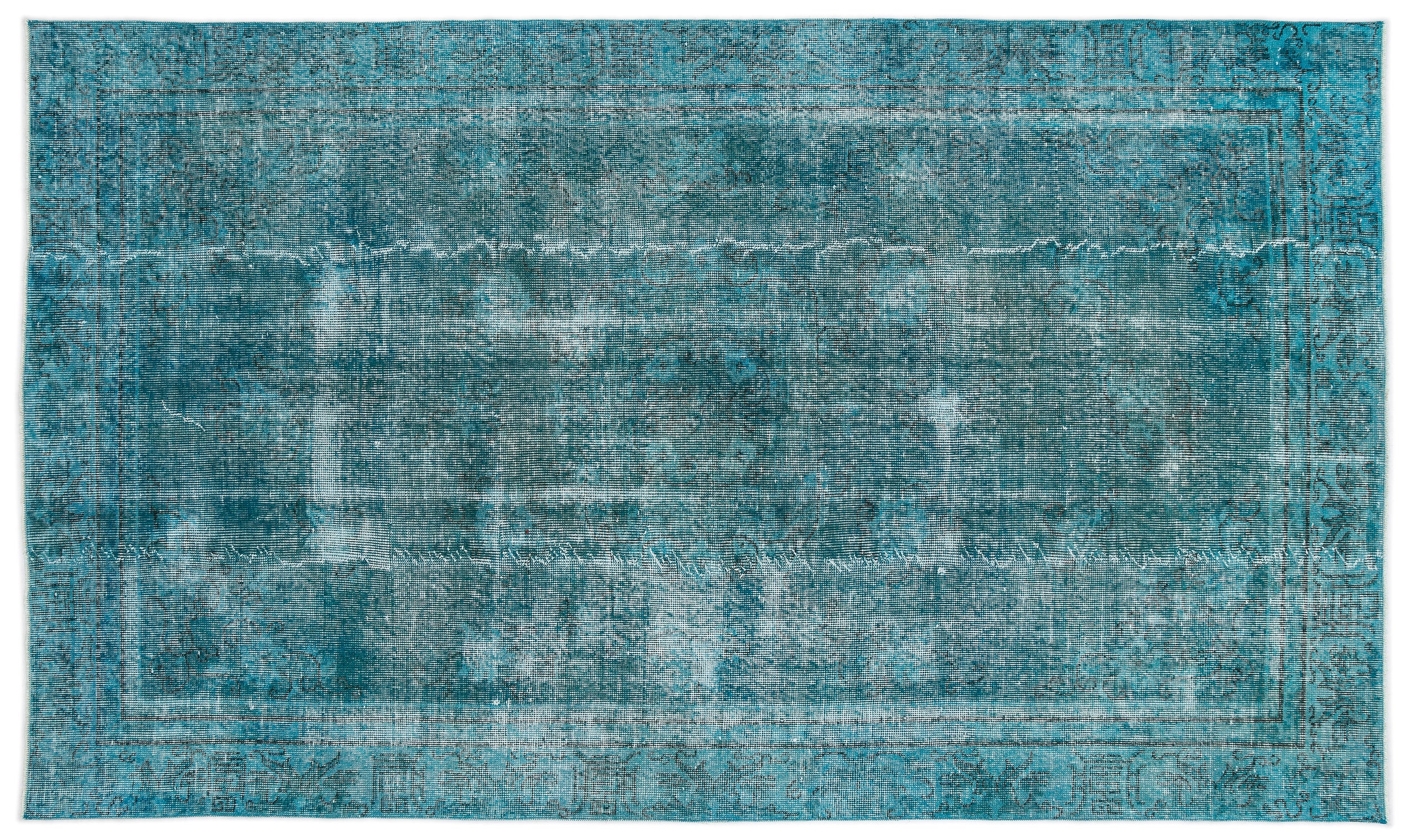 Turquoise  Over Dyed Vintage Rug 5'4'' x 8'12'' ft 162 x 274 cm