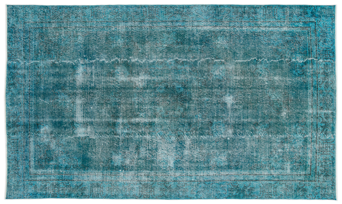 Turquoise  Over Dyed Vintage Rug 5&#39;4&#39;&#39; x 8&#39;12&#39;&#39; ft 162 x 274 cm