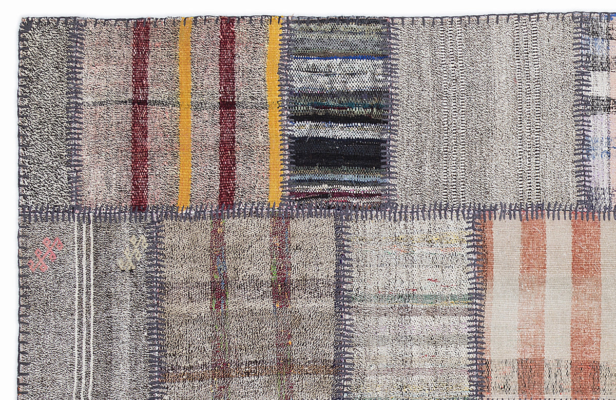 Striped Over Dyed Kilim Patchwork Unique Rug 5&#39;3&#39;&#39; x 7&#39;7&#39;&#39; ft 160 x 230 cm