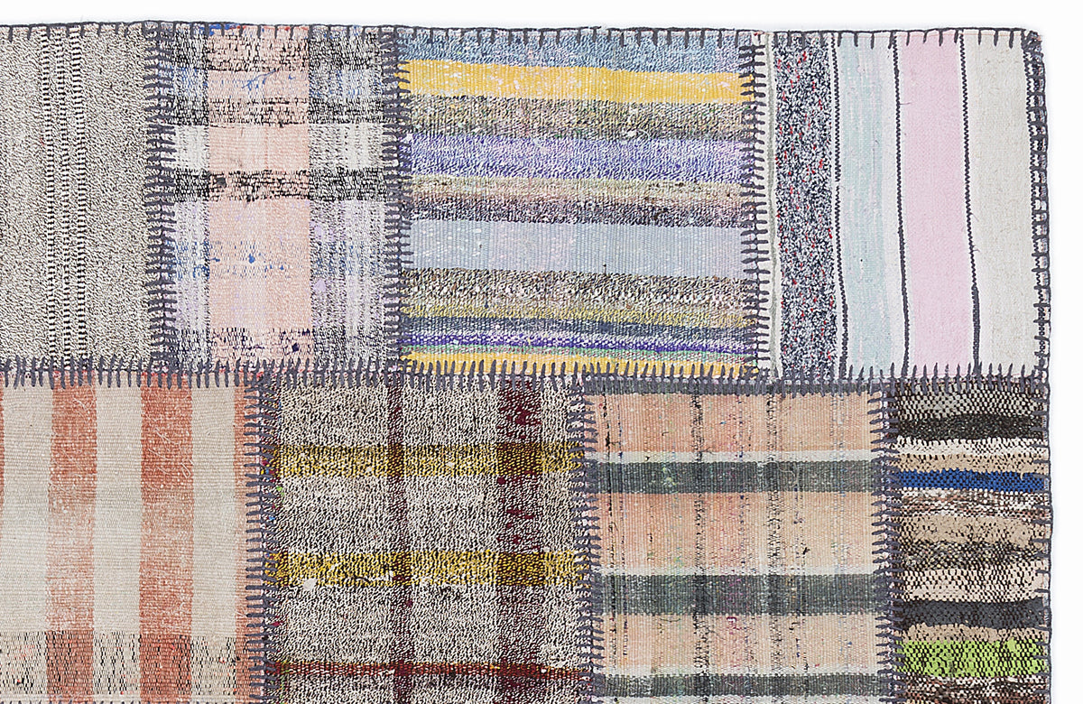 Striped Over Dyed Kilim Patchwork Unique Rug 5&#39;3&#39;&#39; x 7&#39;7&#39;&#39; ft 160 x 230 cm