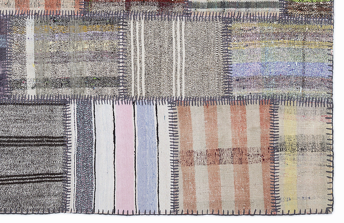 Striped Over Dyed Kilim Patchwork Unique Rug 5&#39;3&#39;&#39; x 7&#39;7&#39;&#39; ft 160 x 230 cm