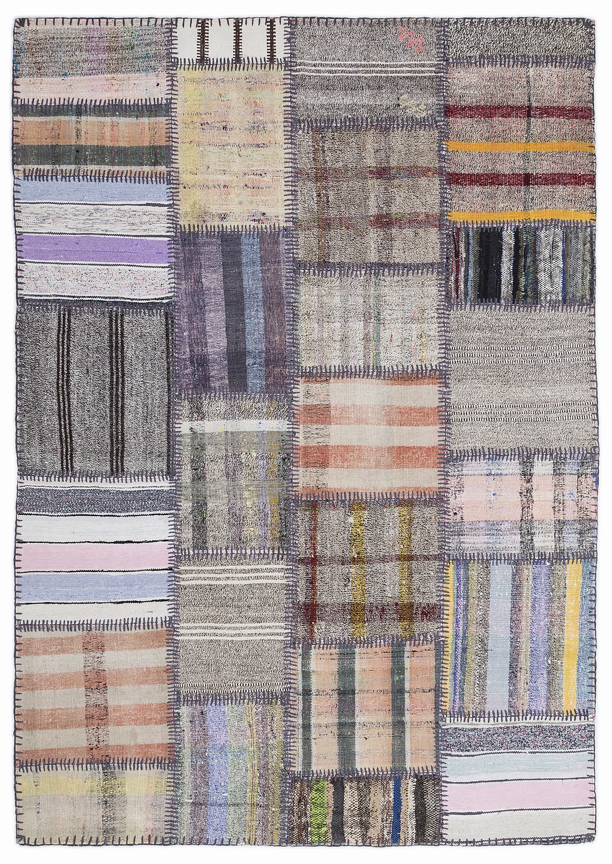 Striped Over Dyed Kilim Patchwork Unique Rug 5&#39;3&#39;&#39; x 7&#39;7&#39;&#39; ft 160 x 230 cm