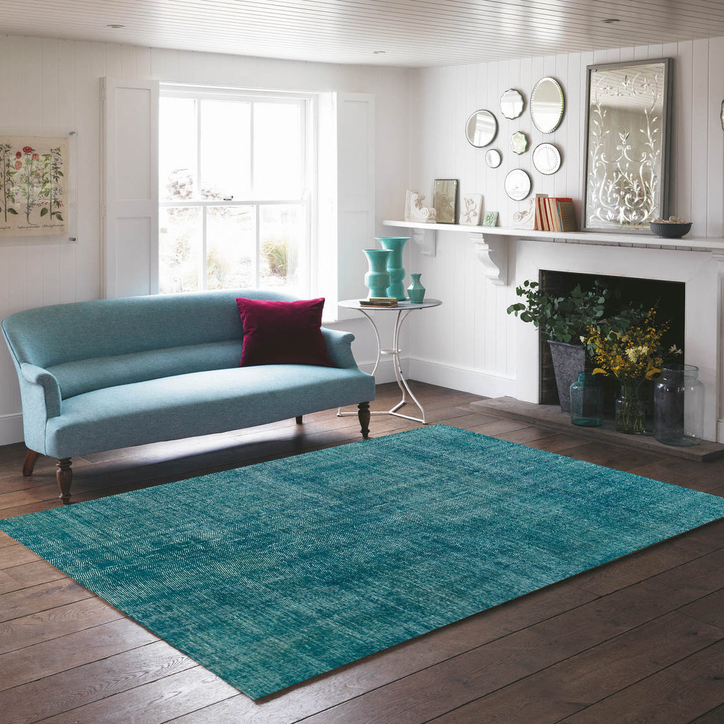 Turquoıse Over Dyed Rug | Plain Rug | Turkish Rug | Hand Weaving Rug  | Bedroom Rug | Wool Rug | Colored Rug | Retro Rug | Naturel Rug | Decorative Vintage Rug | Boho Rug I 6'5'' x 10'2'' ft 196 x 310 cm