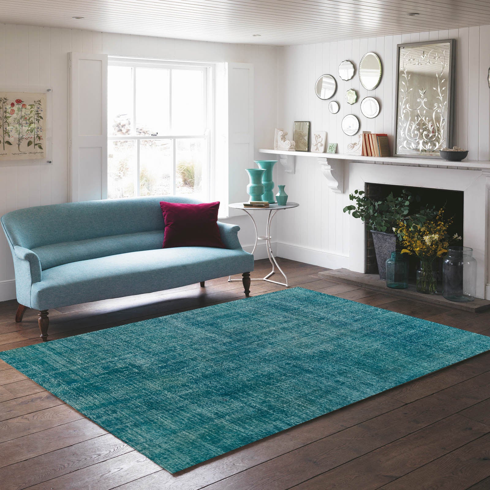 Turquoıse Over Dyed Rug | Plain Rug | Turkish Rug | Hand Weaving Rug  | Bedroom Rug | Wool Rug | Colored Rug | Retro Rug | Naturel Rug | Decorative Vintage Rug | Boho Rug I 6'5'' x 10'2'' ft 196 x 310 cm