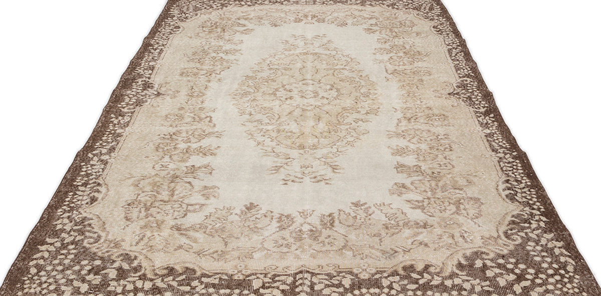 Beige Over Dyed Vintage Rug 6&#39;2&#39;&#39; x 9&#39;7&#39;&#39; ft 188 x 292 cm