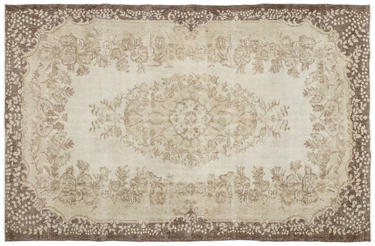 Beige Over Dyed Vintage Rug 6&#39;2&#39;&#39; x 9&#39;7&#39;&#39; ft 188 x 292 cm