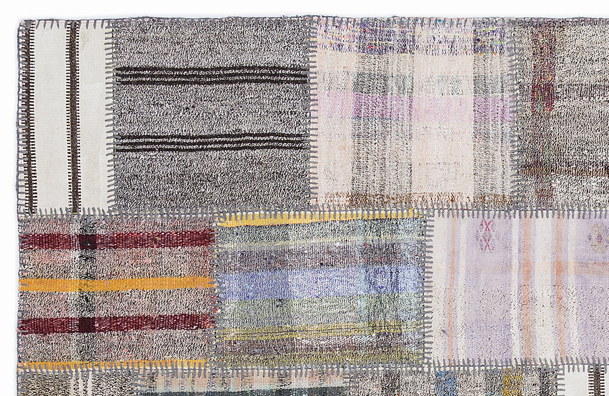 Striped Over Dyed Kilim Patchwork Unique Rug 5&#39;3&#39;&#39; x 7&#39;7&#39;&#39; ft 160 x 230 cm