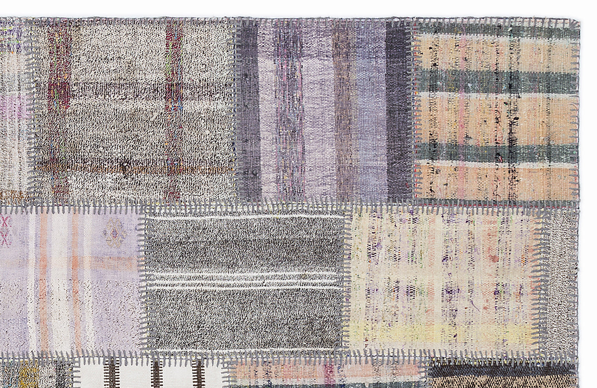 Striped Over Dyed Kilim Patchwork Unique Rug 5&#39;3&#39;&#39; x 7&#39;7&#39;&#39; ft 160 x 230 cm
