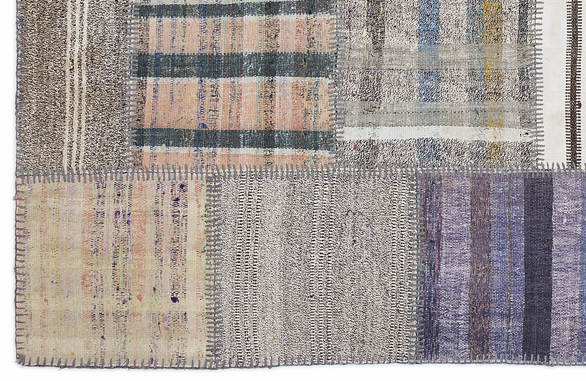 Striped Over Dyed Kilim Patchwork Unique Rug 5&#39;3&#39;&#39; x 7&#39;7&#39;&#39; ft 160 x 230 cm