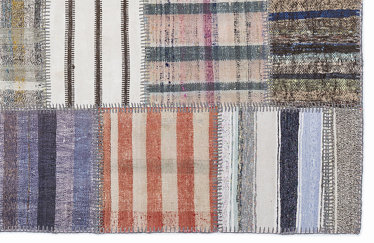 Striped Over Dyed Kilim Patchwork Unique Rug 5&#39;3&#39;&#39; x 7&#39;7&#39;&#39; ft 160 x 230 cm