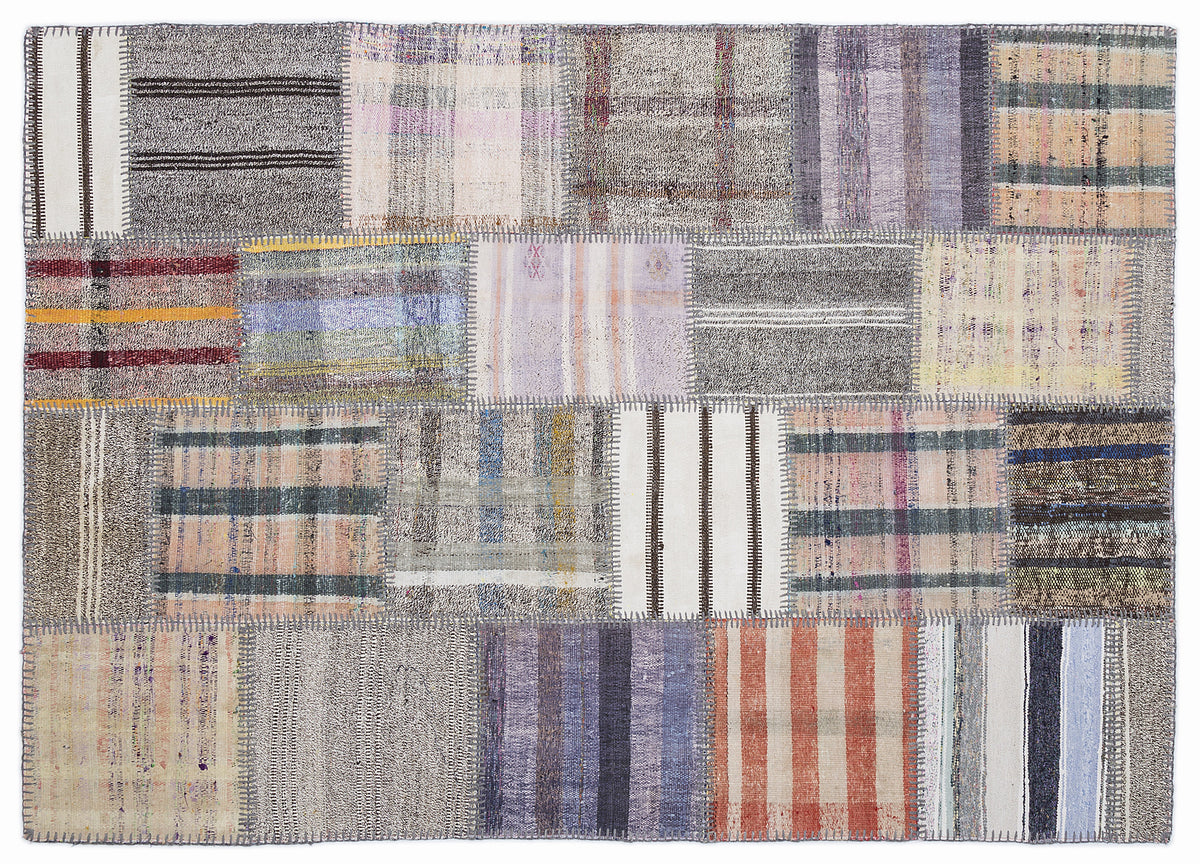 Striped Over Dyed Kilim Patchwork Unique Rug 5&#39;3&#39;&#39; x 7&#39;7&#39;&#39; ft 160 x 230 cm