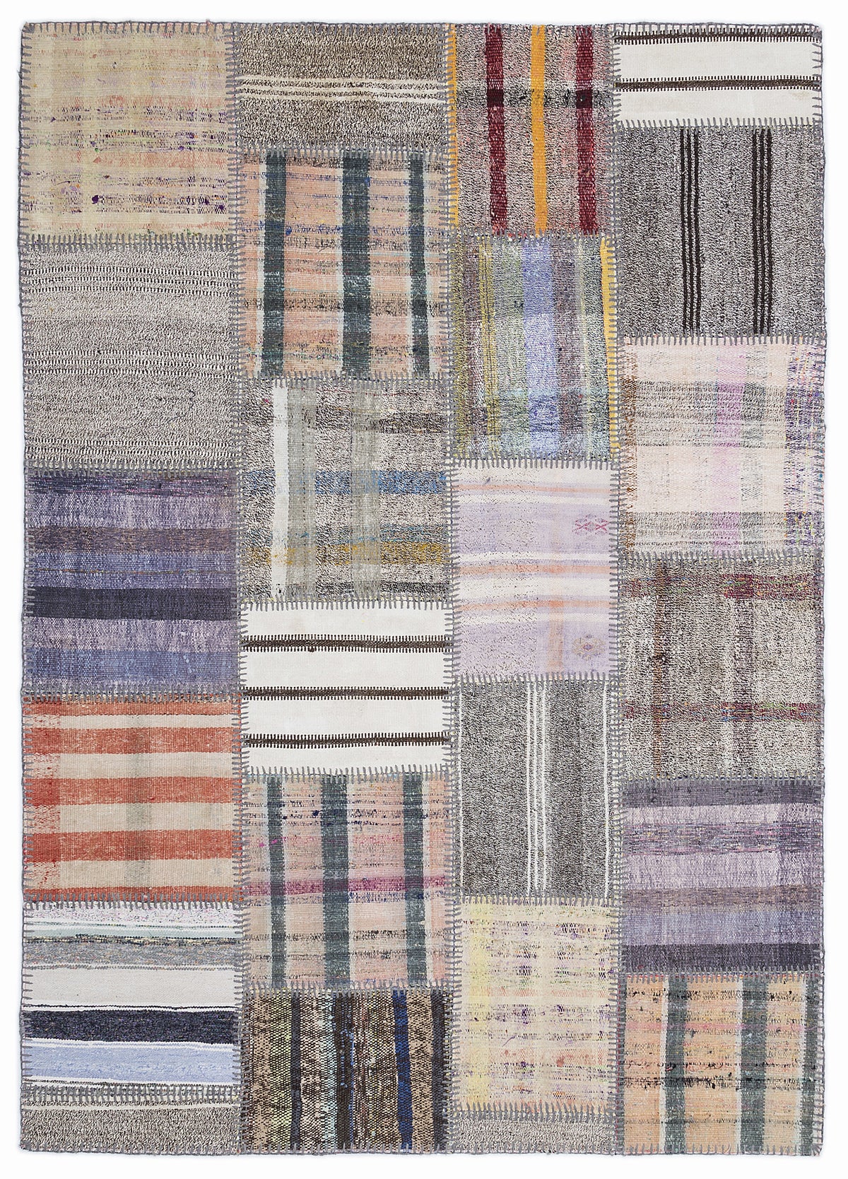 Striped Over Dyed Kilim Patchwork Unique Rug 5&#39;3&#39;&#39; x 7&#39;7&#39;&#39; ft 160 x 230 cm