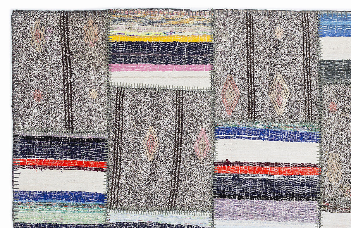 Striped Over Dyed Kilim Patchwork Unique Rug 5&#39;3&#39;&#39; x 7&#39;7&#39;&#39; ft 160 x 230 cm