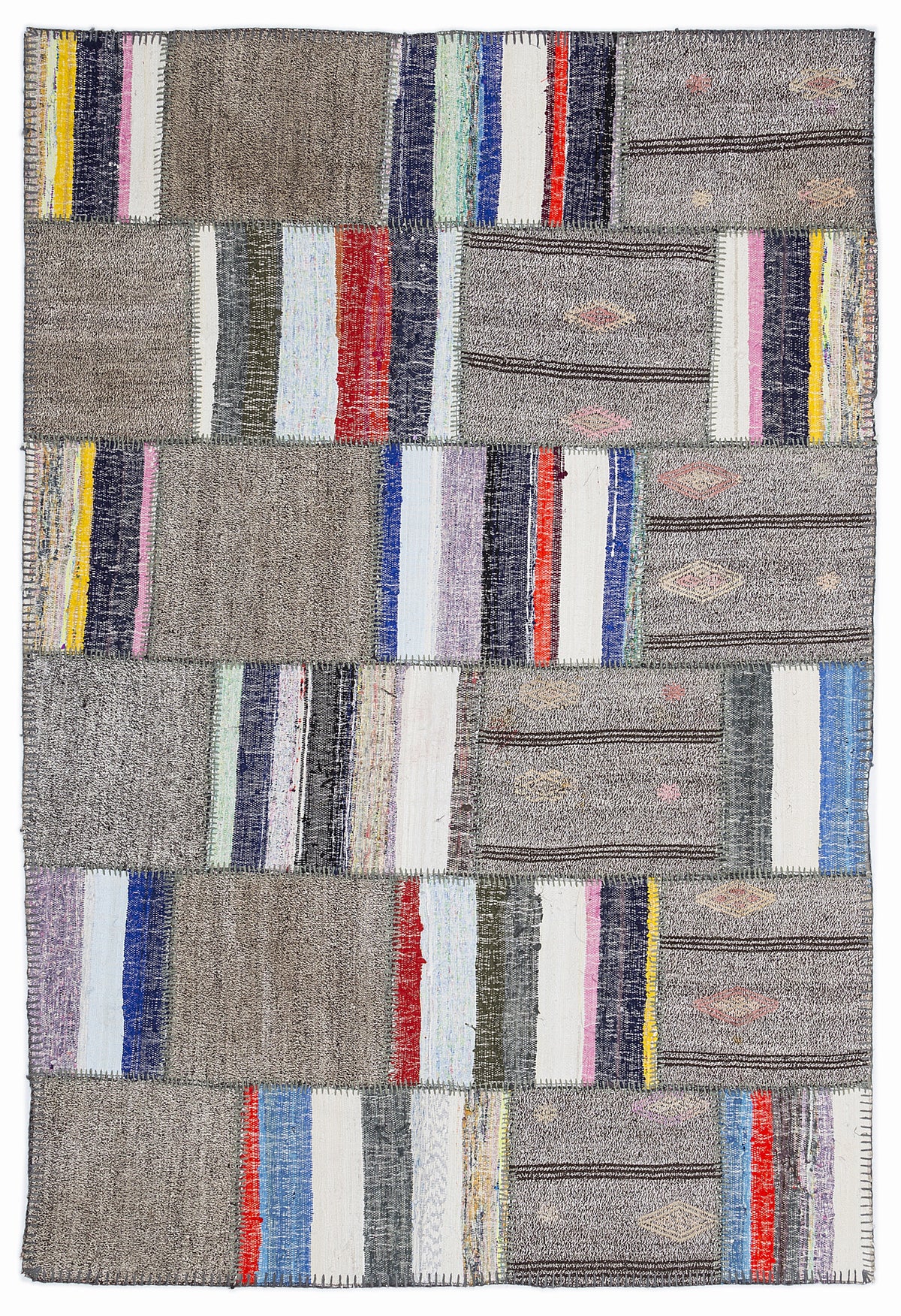 Striped Over Dyed Kilim Patchwork Unique Rug 5&#39;3&#39;&#39; x 7&#39;7&#39;&#39; ft 160 x 230 cm