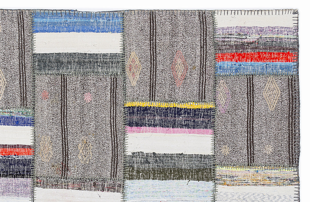 Striped Over Dyed Kilim Patchwork Unique Rug 5&#39;3&#39;&#39; x 7&#39;7&#39;&#39; ft 160 x 230 cm