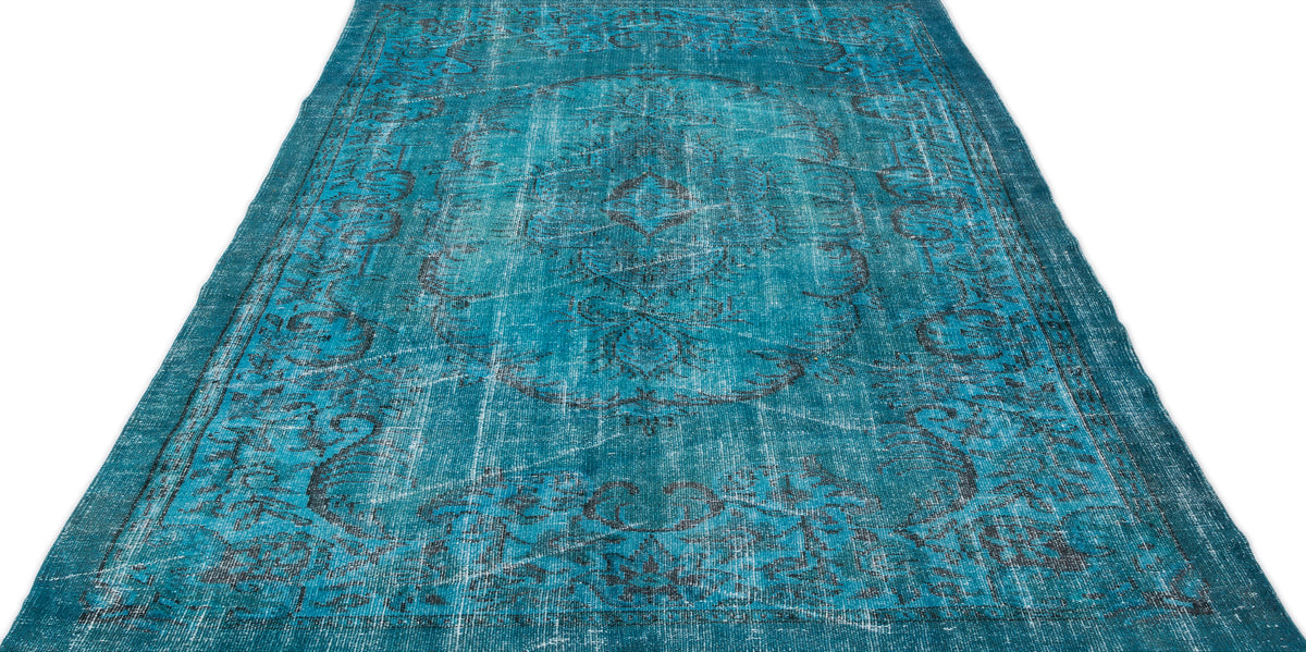Turquoise  Over Dyed Vintage Rug 5&#39;10&#39;&#39; x 9&#39;3&#39;&#39; ft 178 x 283 cm