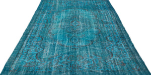 Turquoise  Over Dyed Vintage Rug 5'10'' x 9'3'' ft 178 x 283 cm