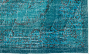 Turquoise  Over Dyed Vintage Rug 5'10'' x 9'3'' ft 178 x 283 cm