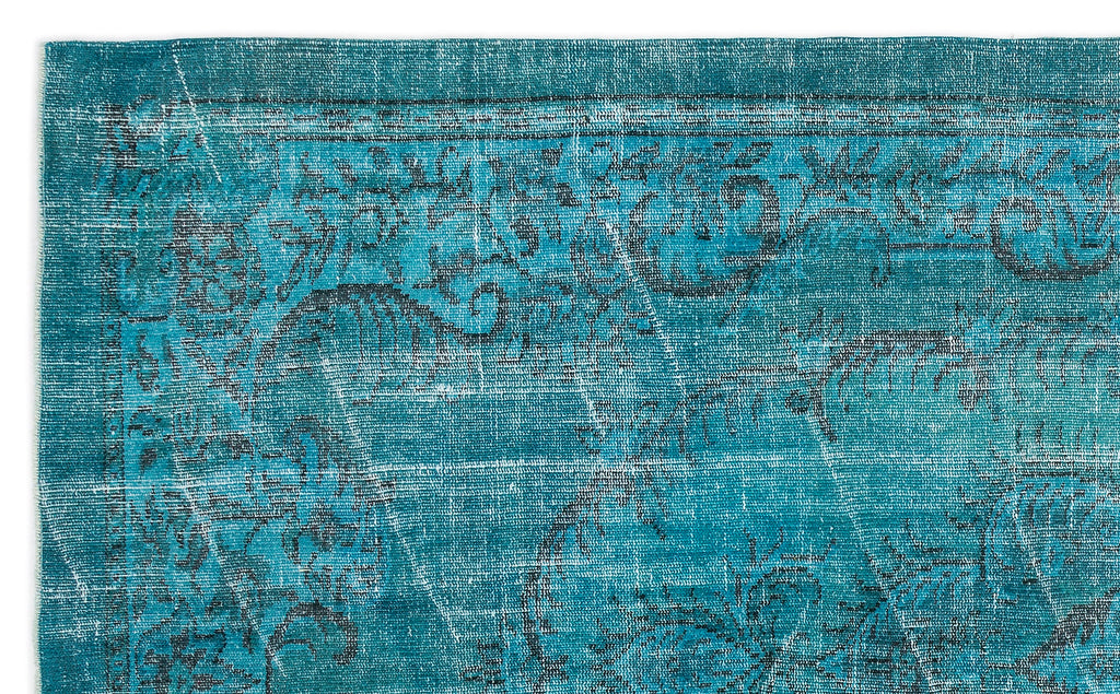 Turquoise  Over Dyed Vintage Rug 5'10'' x 9'3'' ft 178 x 283 cm