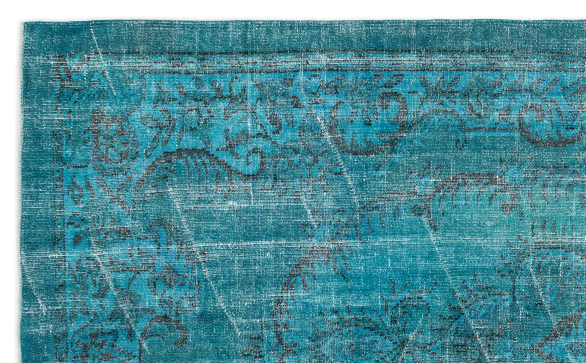 Turquoise  Over Dyed Vintage Rug 5&#39;10&#39;&#39; x 9&#39;3&#39;&#39; ft 178 x 283 cm
