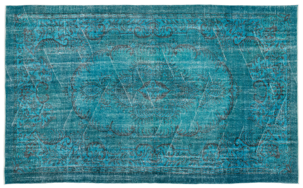 Turquoise  Over Dyed Vintage Rug 5'10'' x 9'3'' ft 178 x 283 cm