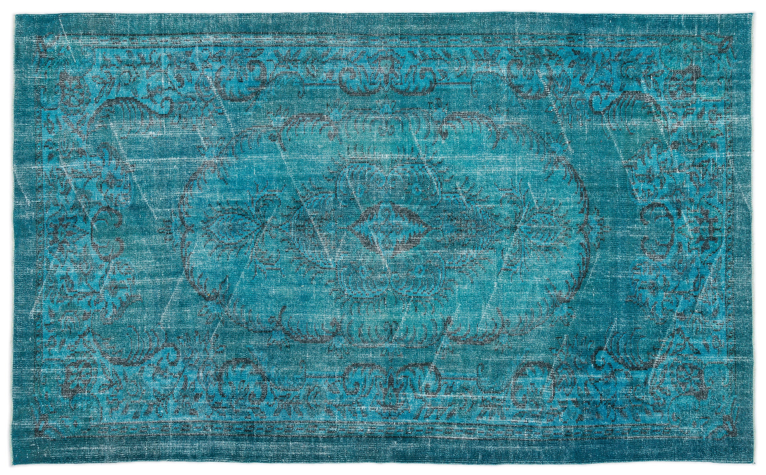 Turquoise  Over Dyed Vintage Rug 5'10'' x 9'3'' ft 178 x 283 cm