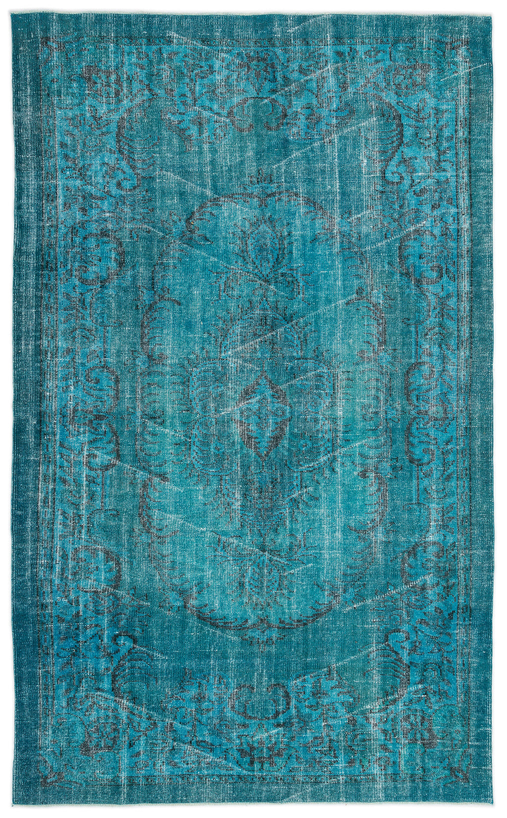 Turquoise  Over Dyed Vintage Rug 5'10'' x 9'3'' ft 178 x 283 cm