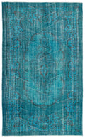 Turquoise  Over Dyed Vintage Rug 5'10'' x 9'3'' ft 178 x 283 cm