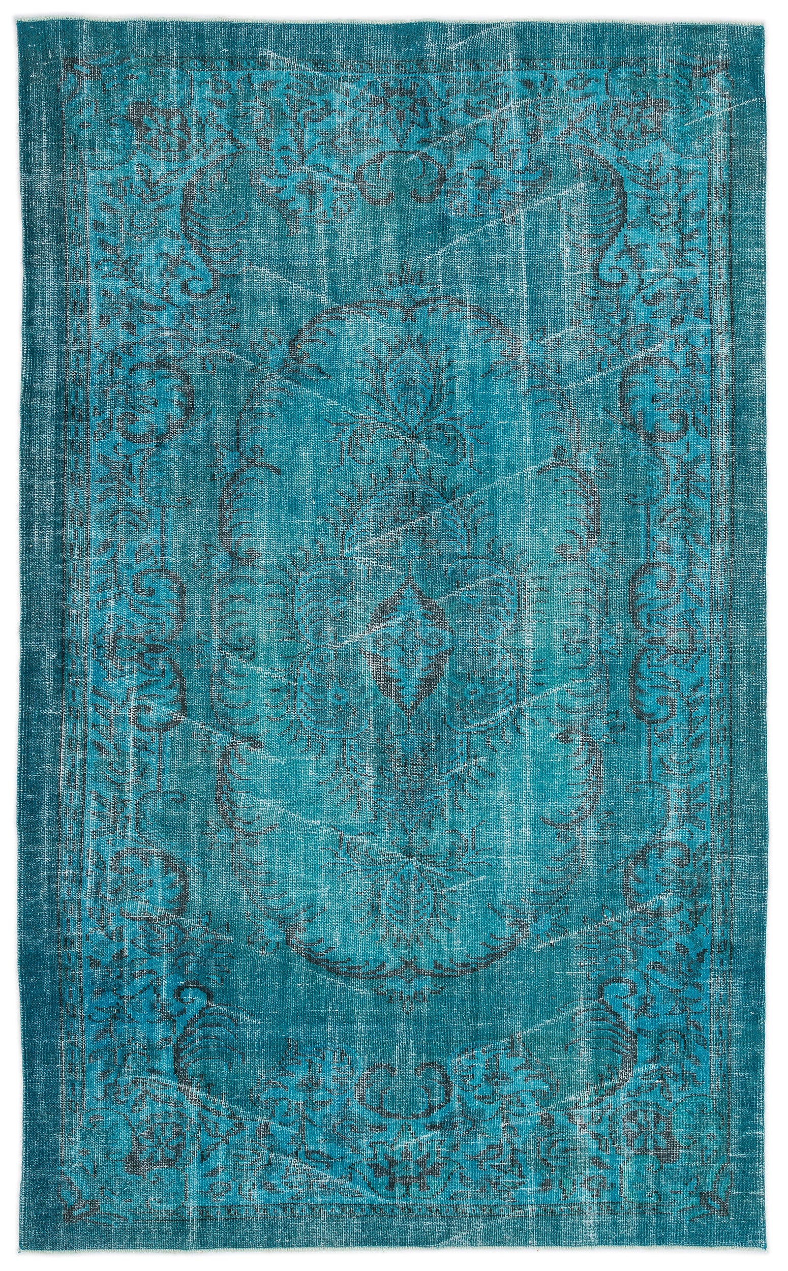 Turquoise  Over Dyed Vintage Rug 5'10'' x 9'3'' ft 178 x 283 cm