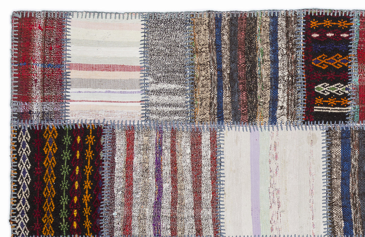 Striped Over Dyed Kilim Patchwork Unique Rug 5&#39;3&#39;&#39; x 7&#39;7&#39;&#39; ft 160 x 230 cm