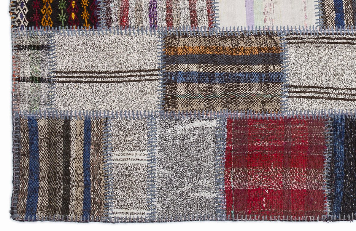 Striped Over Dyed Kilim Patchwork Unique Rug 5&#39;3&#39;&#39; x 7&#39;7&#39;&#39; ft 160 x 230 cm