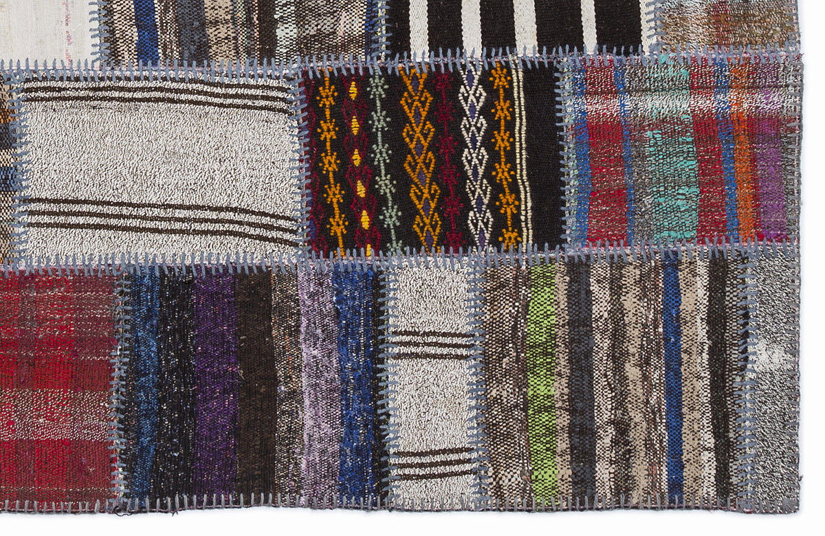 Striped Over Dyed Kilim Patchwork Unique Rug 5&#39;3&#39;&#39; x 7&#39;7&#39;&#39; ft 160 x 230 cm