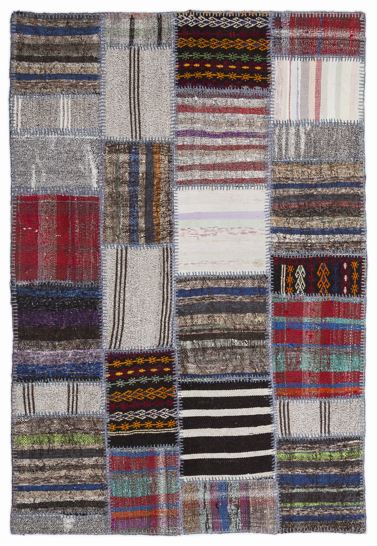Striped Over Dyed Kilim Patchwork Unique Rug 5&#39;3&#39;&#39; x 7&#39;7&#39;&#39; ft 160 x 230 cm