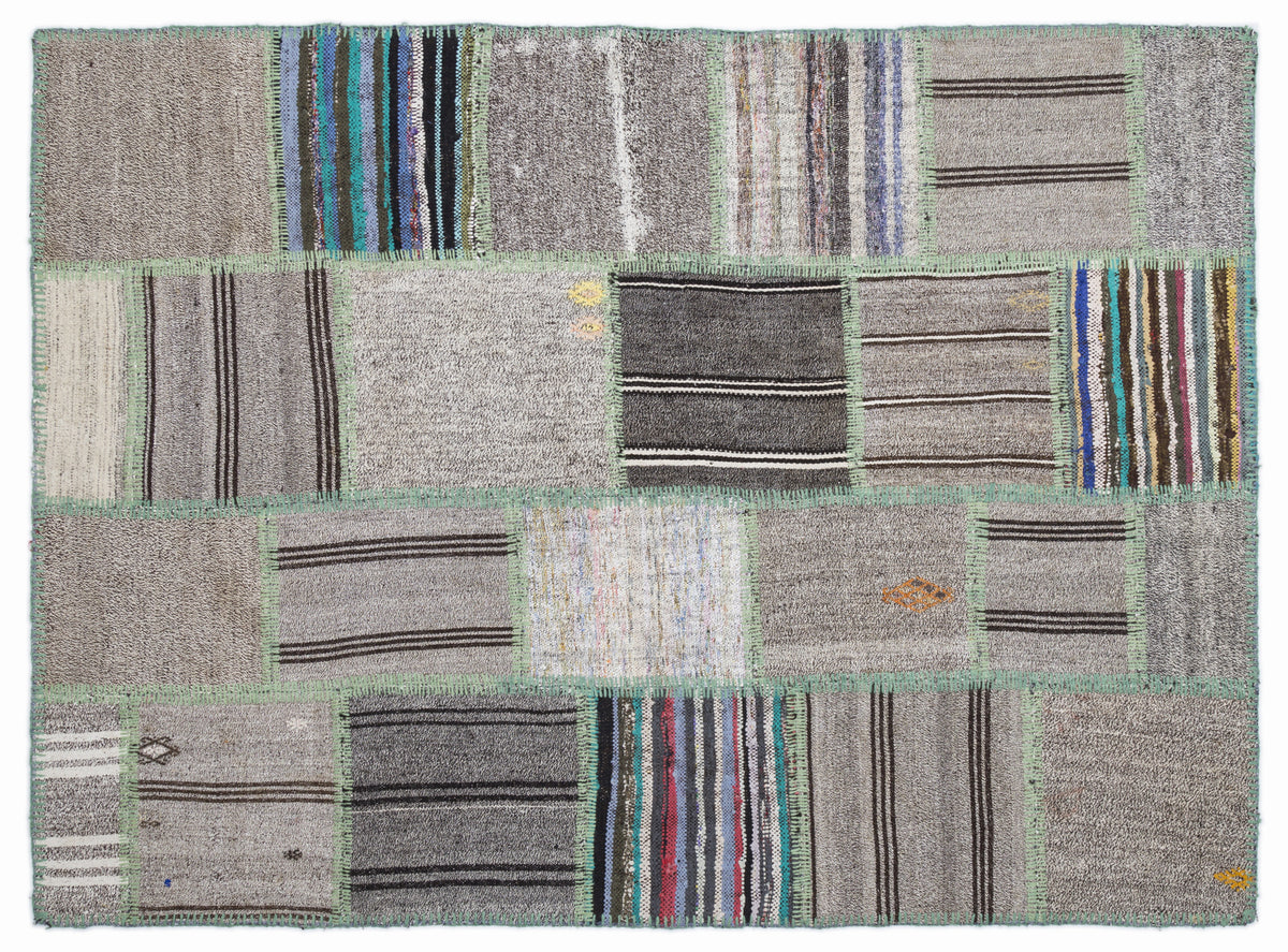 Striped Over Dyed Kilim Patchwork Unique Rug 5&#39;3&#39;&#39; x 7&#39;7&#39;&#39; ft 160 x 230 cm