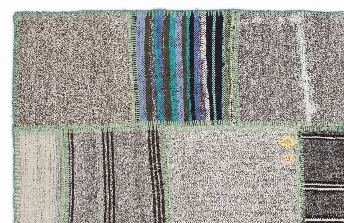 Striped Over Dyed Kilim Patchwork Unique Rug 5&#39;3&#39;&#39; x 7&#39;7&#39;&#39; ft 160 x 230 cm