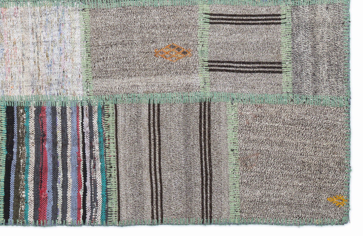 Striped Over Dyed Kilim Patchwork Unique Rug 5&#39;3&#39;&#39; x 7&#39;7&#39;&#39; ft 160 x 230 cm