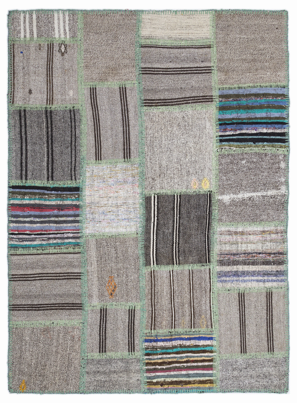 Striped Over Dyed Kilim Patchwork Unique Rug 5&#39;3&#39;&#39; x 7&#39;7&#39;&#39; ft 160 x 230 cm