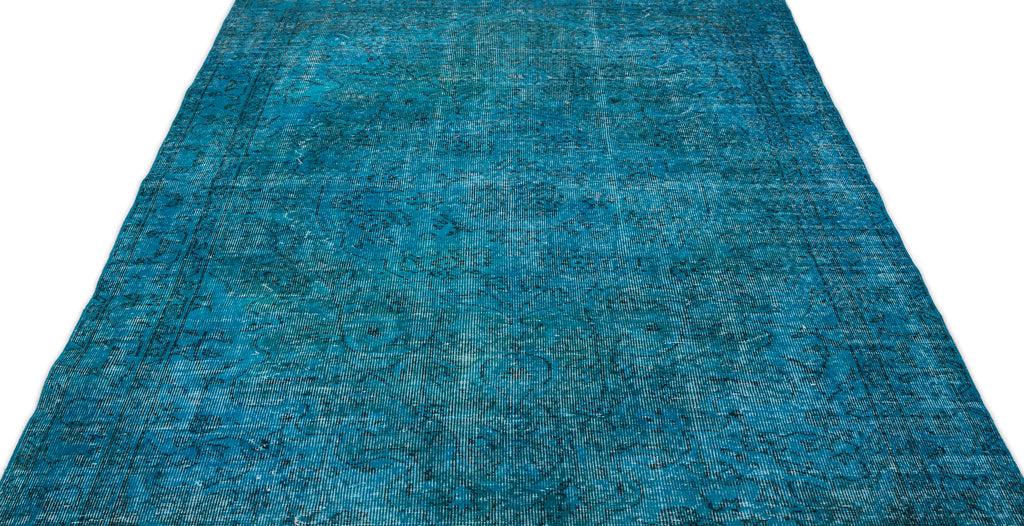 Turquoise  Over Dyed Vintage Rug 5'7'' x 9'7'' ft 169 x 292 cm