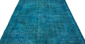 Turquoise  Over Dyed Vintage Rug 5'7'' x 9'7'' ft 169 x 292 cm