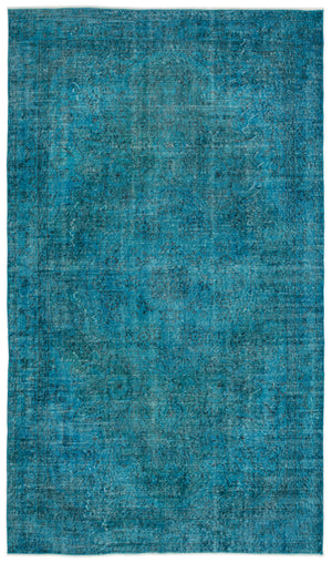 Turquoise  Over Dyed Vintage Rug 5'7'' x 9'7'' ft 169 x 292 cm