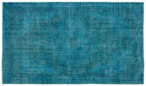 Turquoise  Over Dyed Vintage Rug 5'7'' x 9'7'' ft 169 x 292 cm